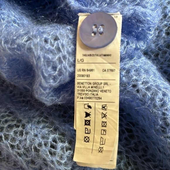 UNITED COLORS OF BENETTON sky blue super soft mohair blend cardigan size L - Picture 5 of 13